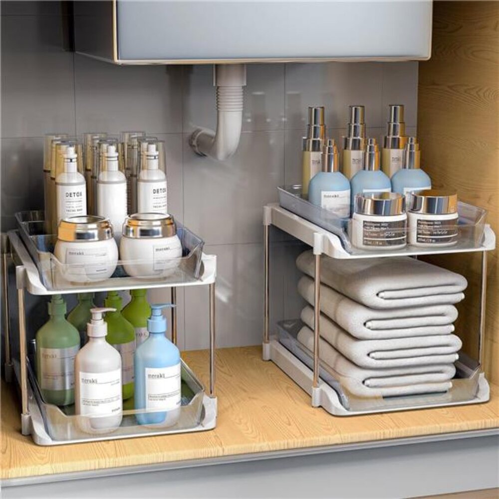 2-Tier Clear Under Sink Organizer – Pull-Out Storage for Kitchen & Bathroom